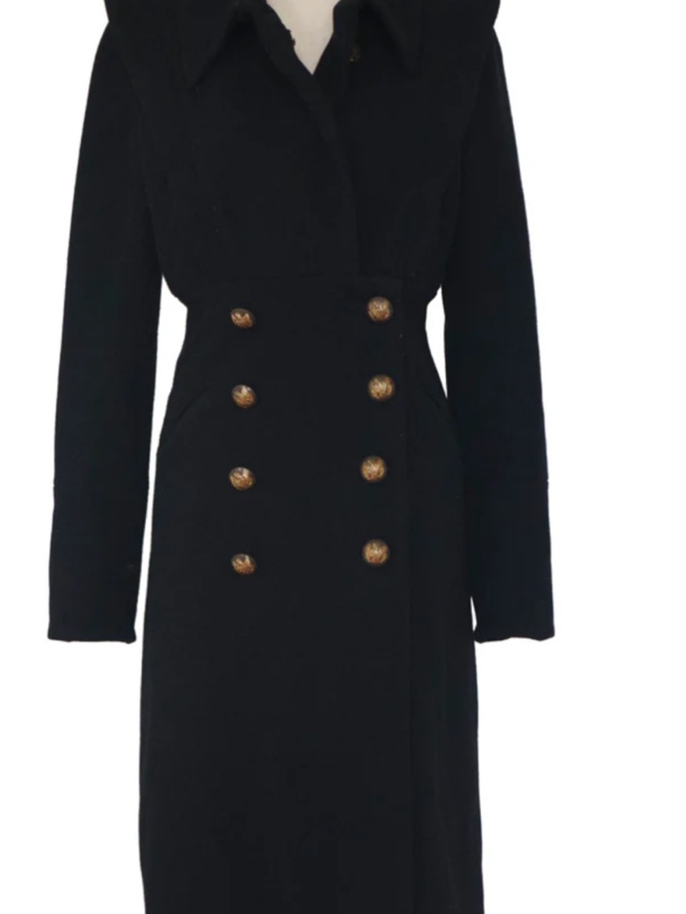 Smythe Black Double-Breasted Long Coat with Gold Buttons